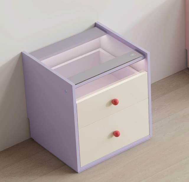 Lavender glass-top bedside cabinet